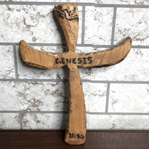 Bible Genesis wood cross‎ crucifix 9” chiseled custom handmade